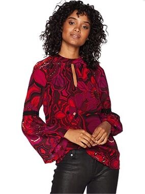 Trina Turk Brinley Bell Sleeved Vibrant Silk Top - S